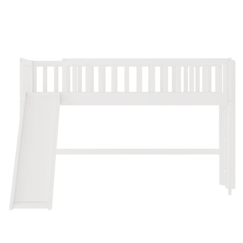 Image of Twin Size Low Loft Bed with Ladder and Slide in White