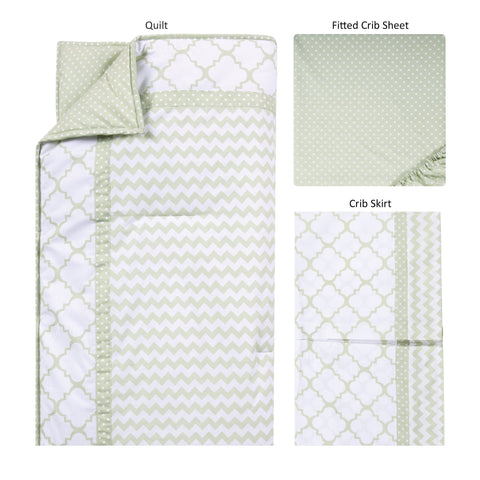 Image of Sea Foam 3 Piece Crib Bedding Set