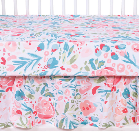 Image of Painterly Floral 3 Piece Crib Bedding Set