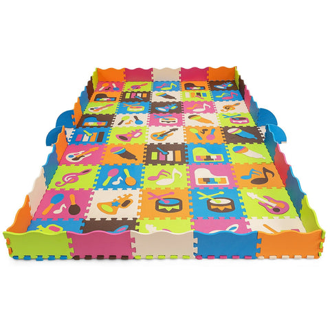 Image of Costway 125 Pieces Baby Foam Interlocking Play Mat with Fence Instruments Styles