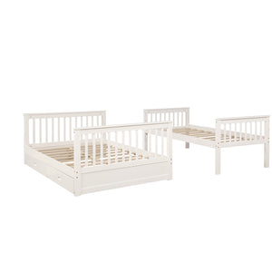 Kaba Kids Twin Over Full Bunk Bed with Storage in White