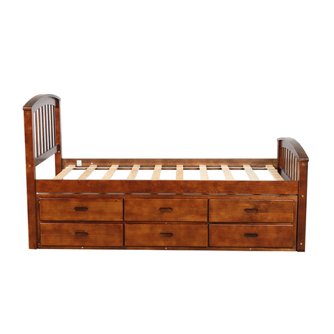 Image of Oris Fur. Twin Size Platform Storage Bed Solid Wood Bed with 6 Drawers in Walnut