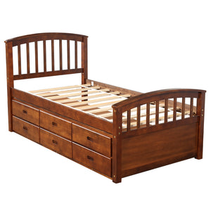 Oris Fur. Twin Size Platform Storage Bed Solid Wood Bed with 6 Drawers in Walnut