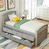 Oris Fur. Twin Size Platform Storage Bed Solid Wood Bed with 6 Drawers in Grey