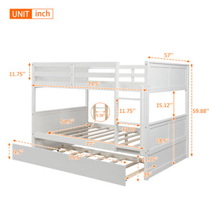 Lucky Furniture Full Over Full Bunk Bed with Twin Size Trundle, White