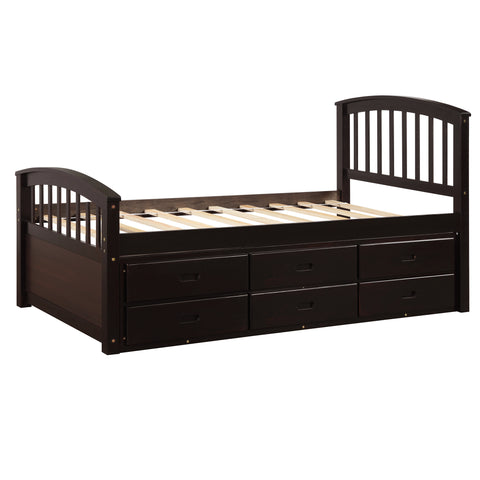 Oris Fur. Twin Size Platform Storage Bed Solid Wood Bed with 6 Drawers ...