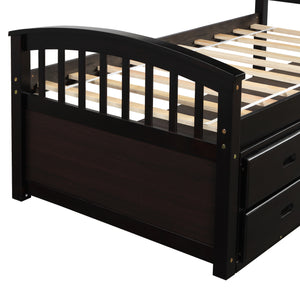 Oris Fur. Twin Size Platform Storage Bed Solid Wood Bed with 6 Drawers in Espresso