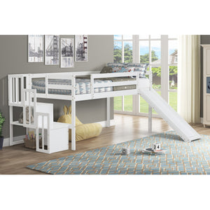Kaba Kids Loft Bed with Stair Case & Slide in White