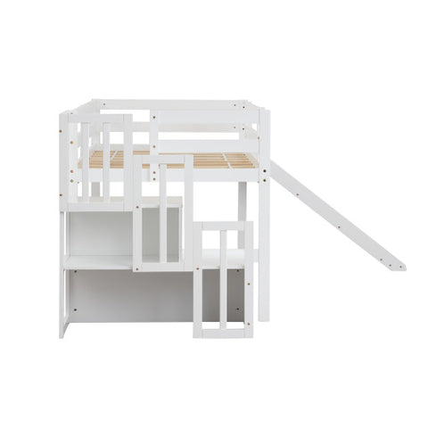 Image of Kaba Kids Loft Bed with Stair Case & Slide in White