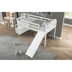 Kaba Kids Loft Bed with Stair Case & Slide in White