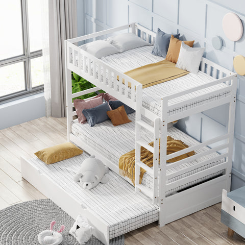 Image of Oris Fur. Twin Bunk Beds for Kids with Safety Rail and Movable Trundle bed