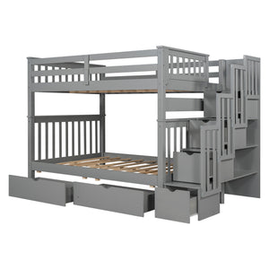 Lucky Furniture Full Over Full Bunk Bed with Shelves and 6 Storage Drawers, Gray