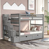 Lucky Furniture Full Over Full Bunk Bed with Shelves and 6 Storage Drawers, Gray