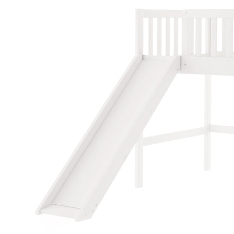 Image of Twin Size Low Loft Bed with Ladder and Slide in White