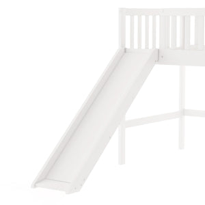 Twin Size Low Loft Bed with Ladder and Slide in White