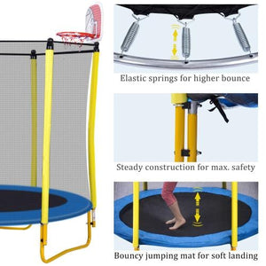 5.5FT Trampoline for Kids - 65" Mini Toddler Trampoline with Enclosure