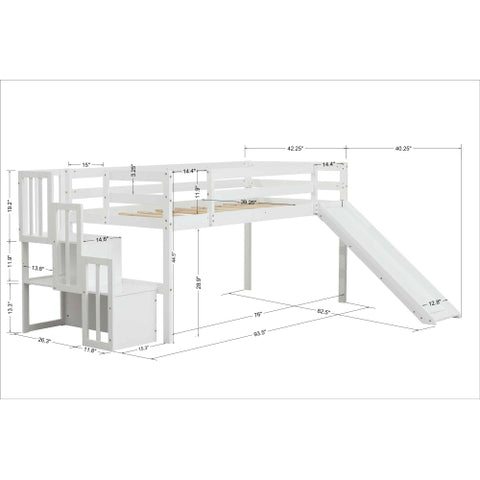 Image of Kaba Kids Loft Bed with Stair Case & Slide in White