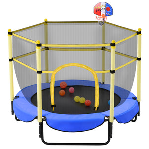 Blue Todller Indoor and Outdoor 5FT Trampoline with Basketball Hoop