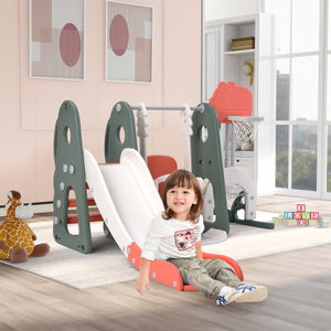 6 in 1 Toddler Slide Adjustable Swing Set with Basketball Hoop & Golf
