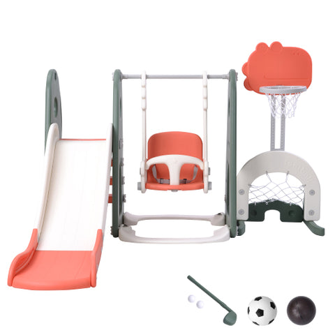 Image of 6 in 1 Toddler Slide Adjustable Swing Set with Basketball Hoop & Golf