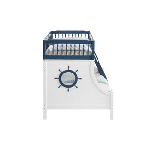 ACME Farah Twin/Full Bunk Bed, Nautical Navy Blue & White Finish