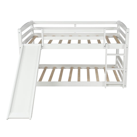 Image of Twin over Twin Low Bunk Bed with Slide and Ladder in White