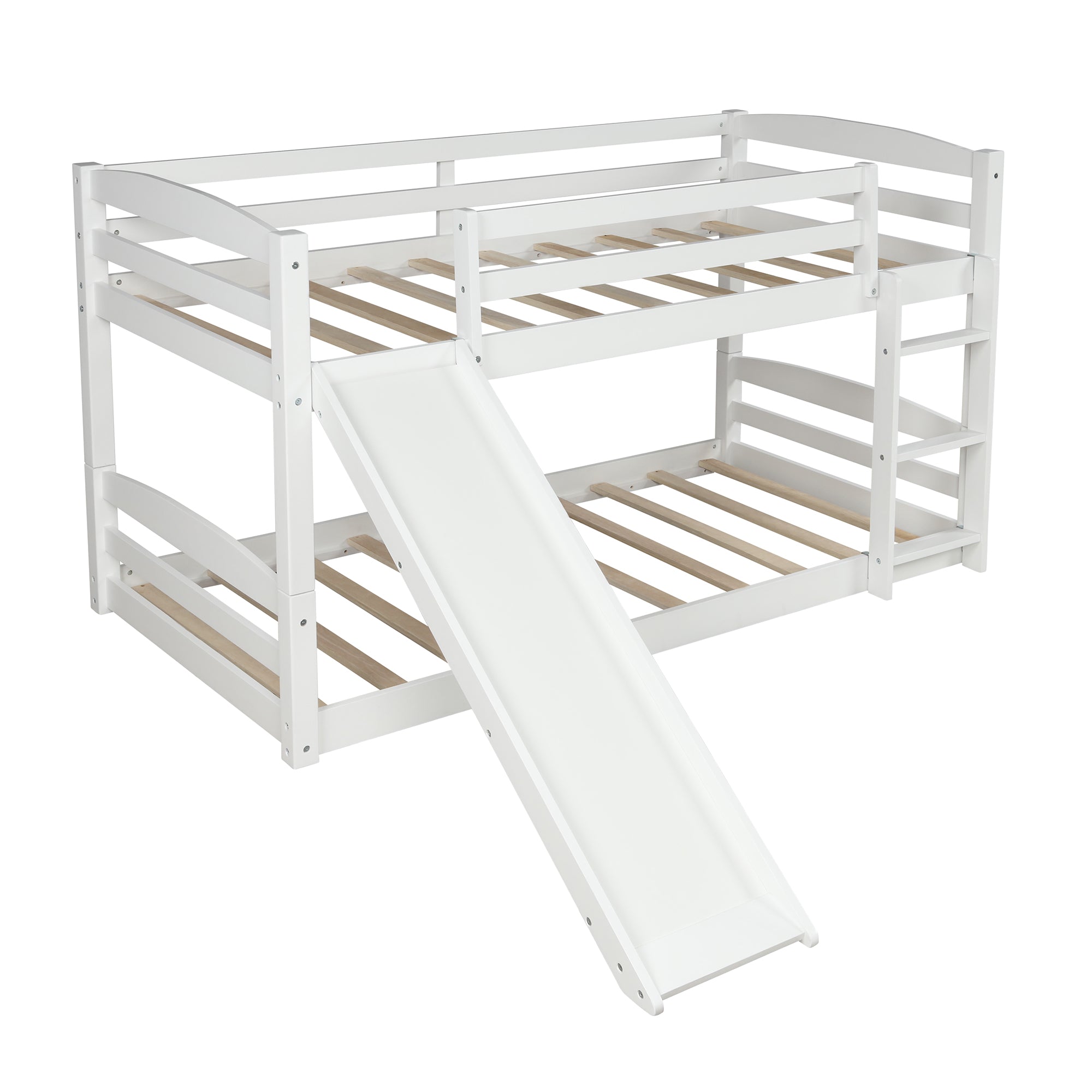 Twin over Twin Low Bunk Bed with Slide and Ladder in White – Kaba Kids