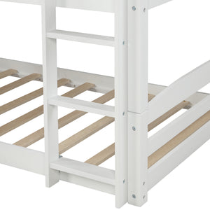 Twin over Twin Low Bunk Bed with Slide and Ladder in White