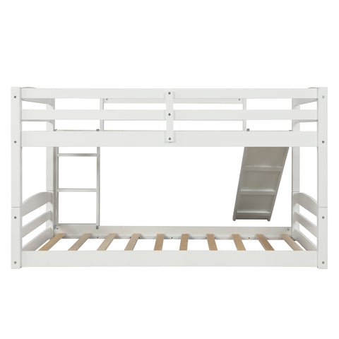 Image of Twin over Twin Low Bunk Bed with Slide and Ladder in White