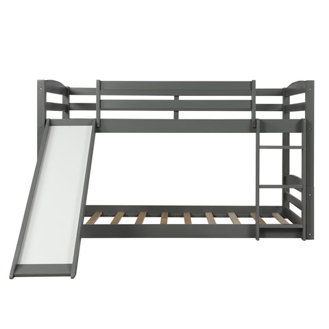 Image of Twin over Twin Low Bunk Bed with Slide and Ladder in Grey