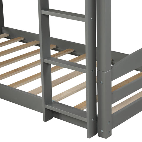 Image of Twin over Twin Low Bunk Bed with Slide and Ladder in Grey