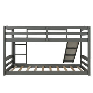 Twin over Twin Low Bunk Bed with Slide and Ladder in Grey
