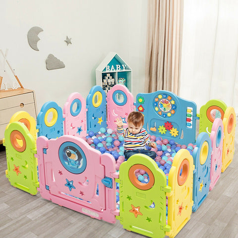 Image of Costway 14 Panel Kids Activity Center Baby Playpen with Gate