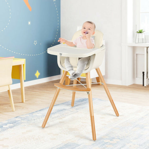 Image of 3 in 1 Convertible Wooden High Chair with Cushion