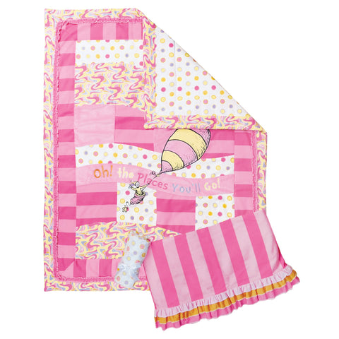 Image of Trend Lab Dr. Seuss Oh, the Places You'll Go! Pink 3 Piece Crib Bedding Set