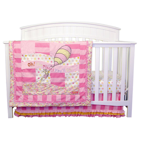 Image of Trend Lab Dr. Seuss Oh, the Places You'll Go! Pink 3 Piece Crib Bedding Set