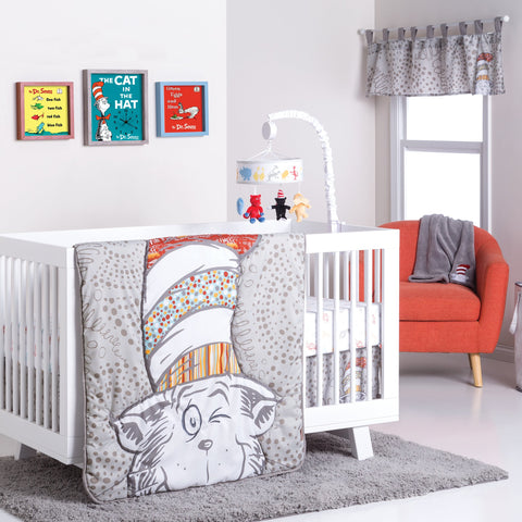 Image of Trend Lab Dr. Seuss Peek-a-Boo Cat in the Hat 4 Piece Crib Bedding Set
