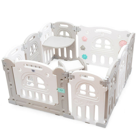 Image of Costway 10-Panel Foldable Baby Playpen with Tray Table and Desk