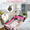 Image of Costway 3-in-1 Convertible Portable Baby Playard with Music Box, Wheel and Brakes