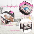Costway 3-in-1 Convertible Portable Baby Playard with Music Box, Wheel and Brakes