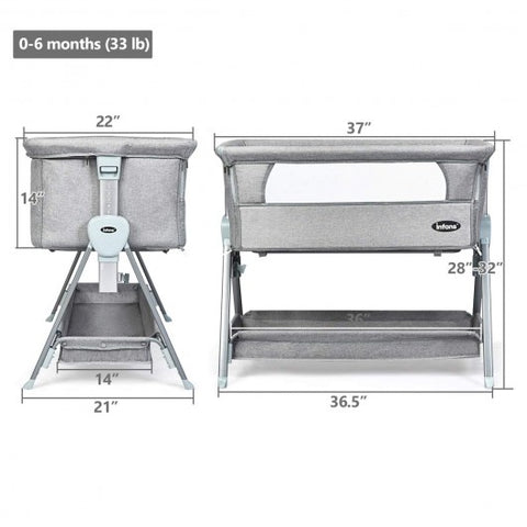 Image of Costway Adjustable Baby Bedside Crib with Large Storage