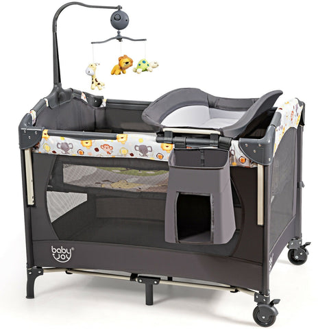 Image of Costway 3-in-1 Convertible Portable Baby Playard with Music Box, Wheel and Brakes