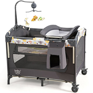 Costway 3-in-1 Convertible Portable Baby Playard with Music Box, Wheel and Brakes