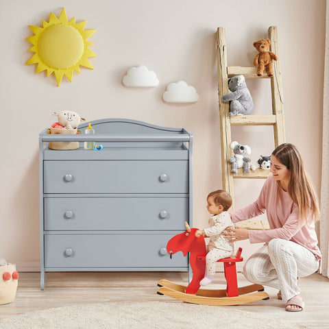 Image of 3-Drawer Dresser Changing Table with Safety Belt Guardrails in Gray