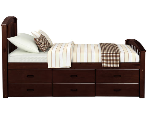 Image of Oris Fur. Twin Size Platform Storage Bed Solid Wood Bed with 6 Drawers in Espresso