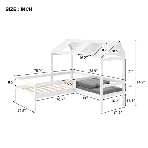 Image of Twin House Bed with Relaxed Seat and Free Cushions Included