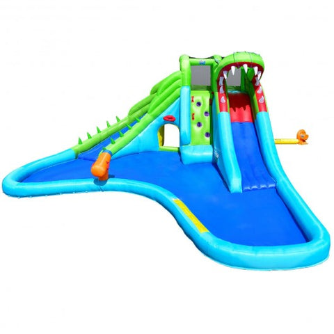Image of Costway Inflatable Water Park Crocodile Bouncer Dual Slide Climbing Wall