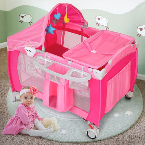 Image of Foldable Baby Crib Playpen w/ Mosquito Net and Bag