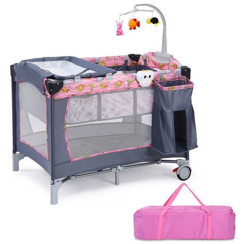 Image of Foldable 2 Color Baby Crib Playpen Playard