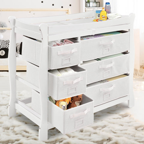Image of Sleigh Baby Changing Table with 6 Basket Drawers